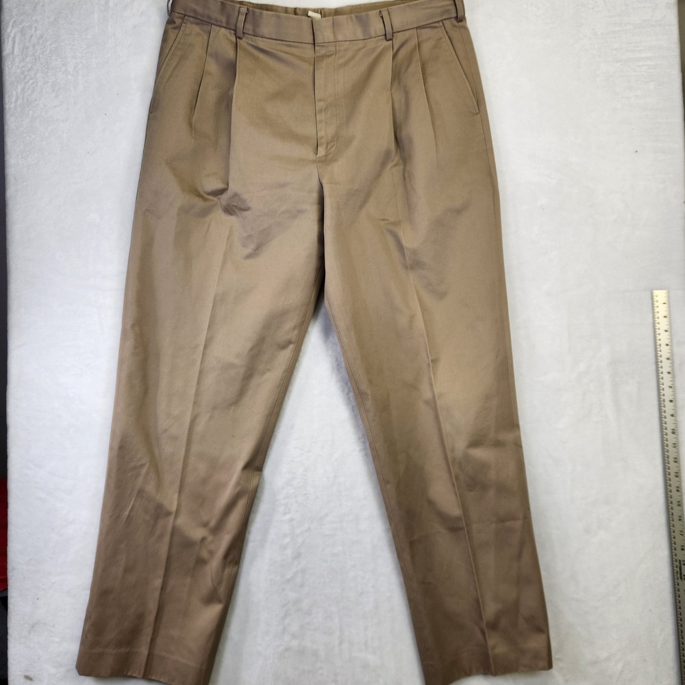 Lands End Mens Khaki Pleated Dress Pants Classic Fit Chinos Trousers 42x34